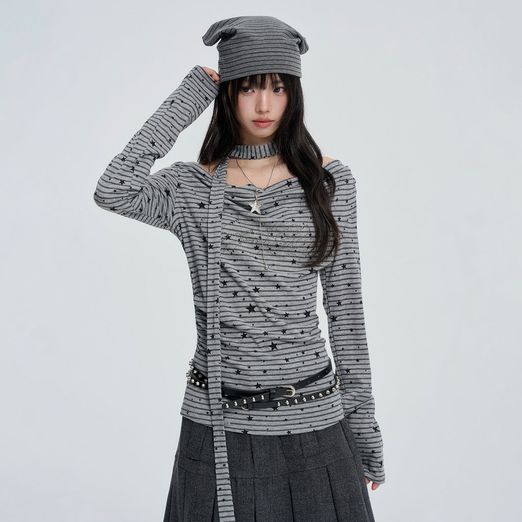 VEEMIX_White_Star_Striped_Print_Cowl_Neck_Women's_Slim_Fit_Long_Sleeve_T-shirts_1085578941183_MISSTT