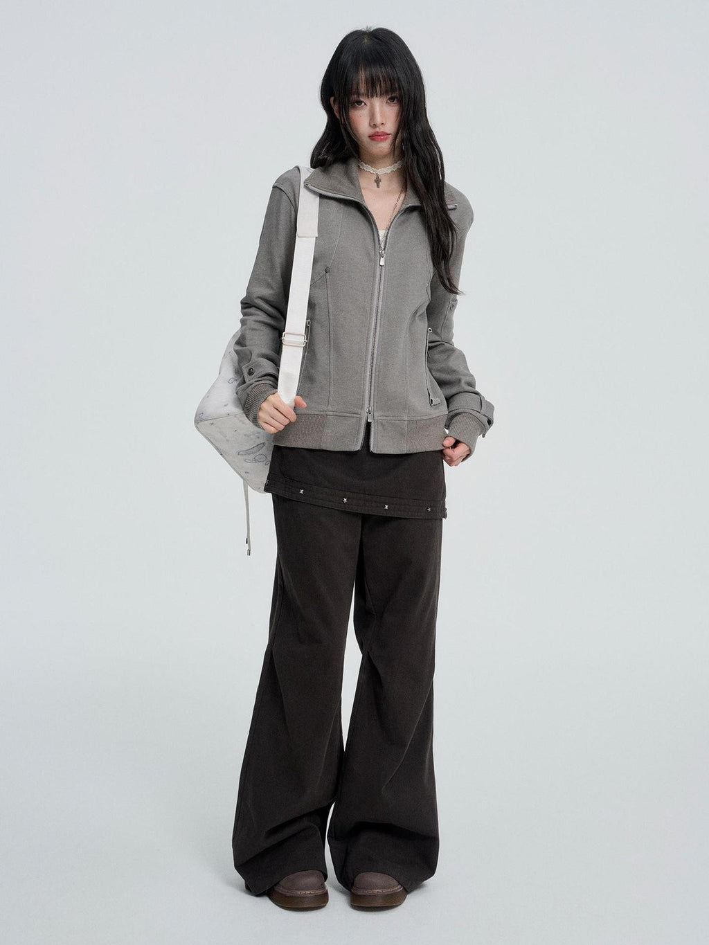 VEEMIX Zip Up Stand Collar Cropped Utility Women's Cotton Casual Jackets