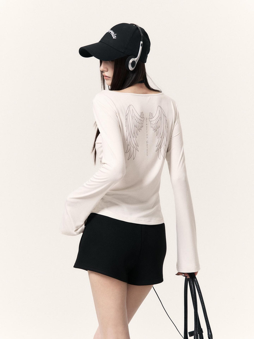 VOCK Angel Wings Print Zip Hoodie Sweatshirt Women's Casual Top & Shorts Sets