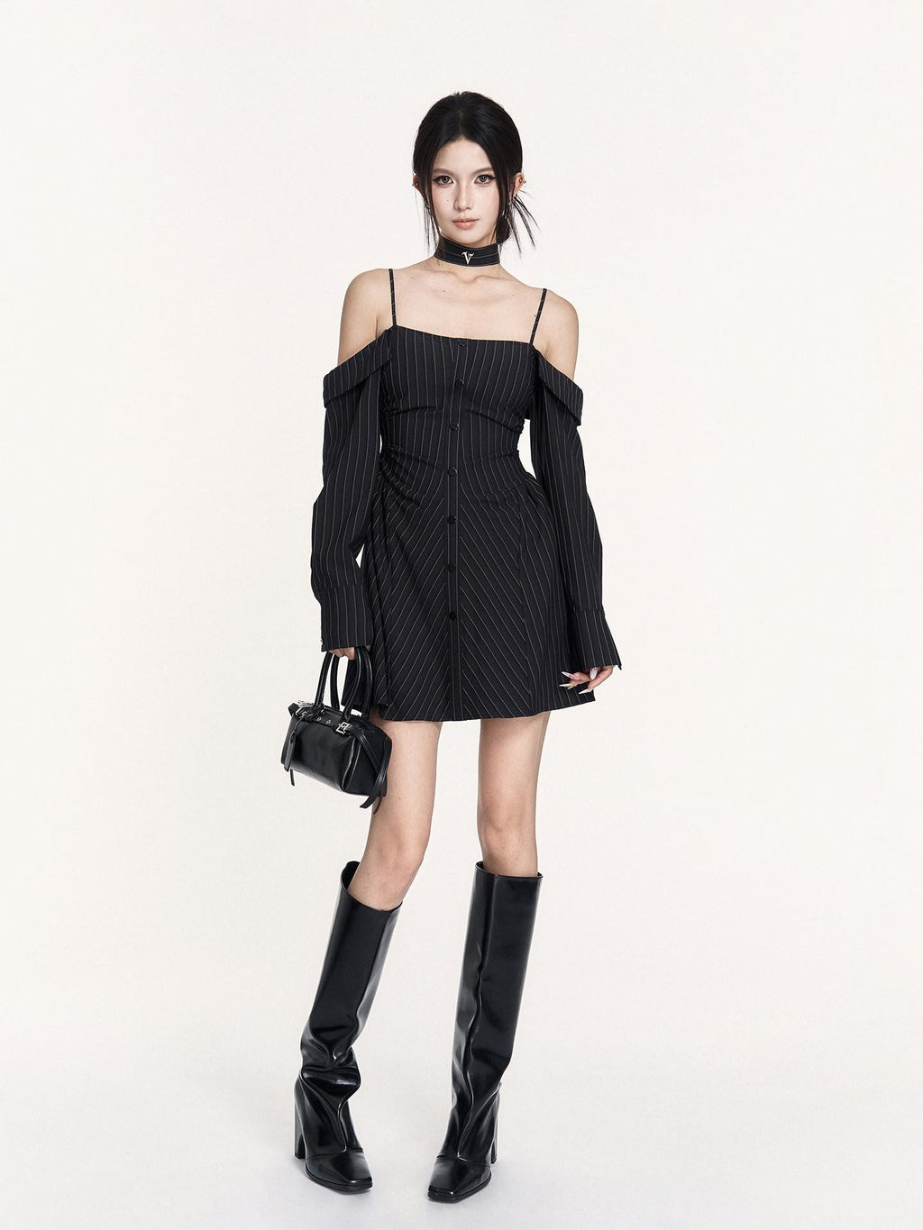 VOCK Artistic Striped Off Shoulder Women's Polyester Slip Mini Dresses