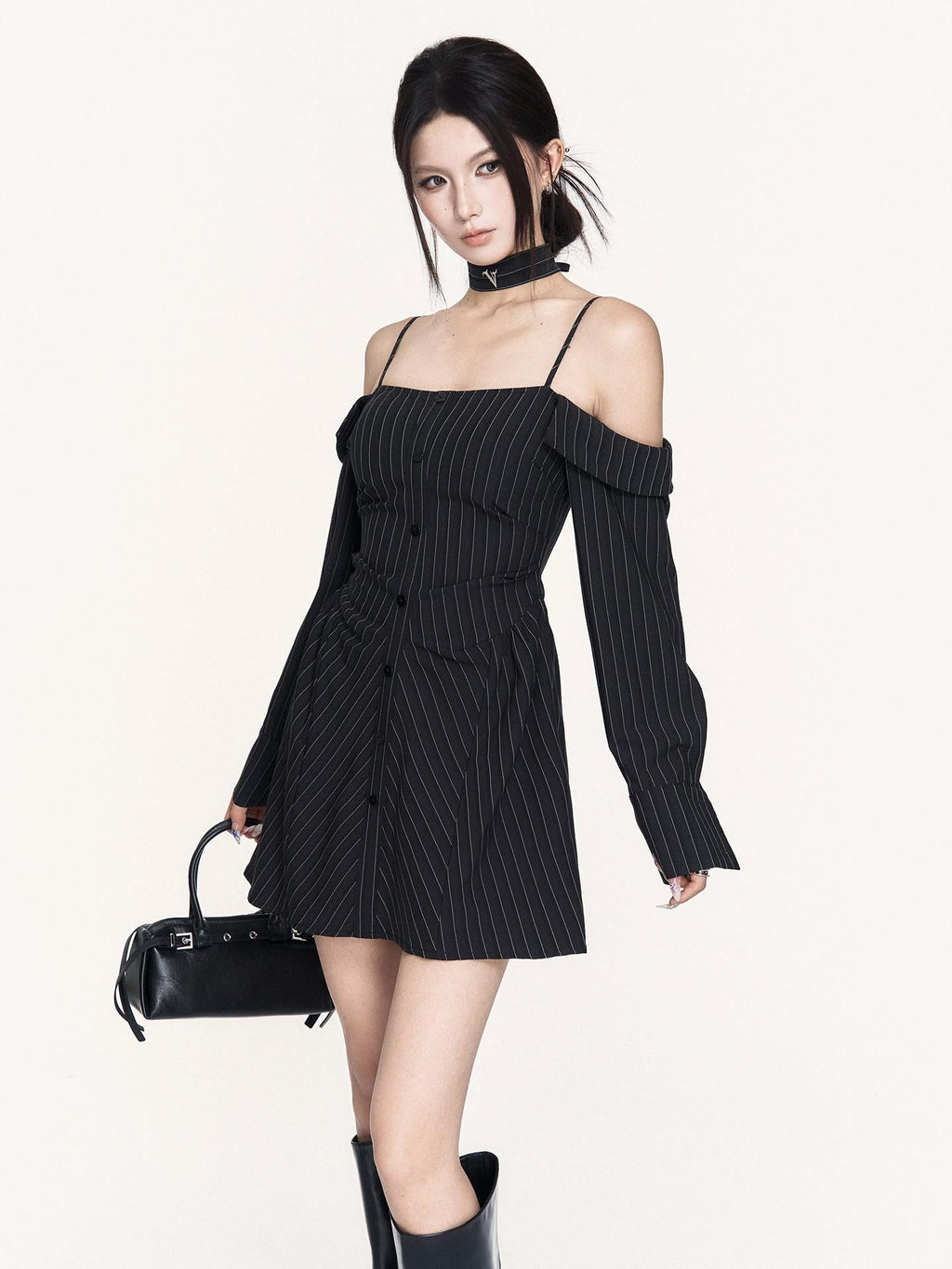 VOCK Artistic Striped Off Shoulder Women's Polyester Slip Mini Dresses