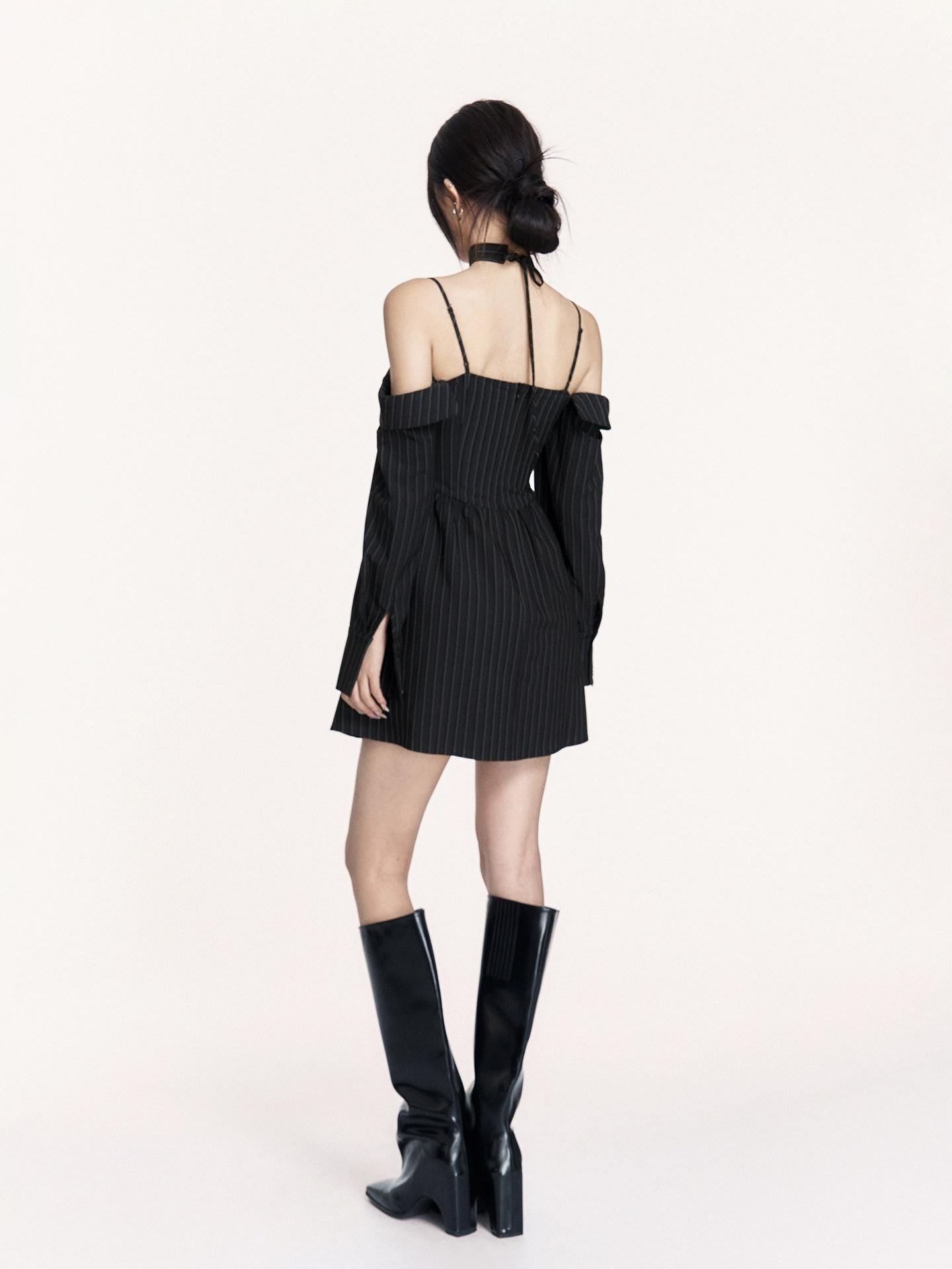 VOCK Artistic Striped Off Shoulder Women's Polyester Slip Mini Dresses