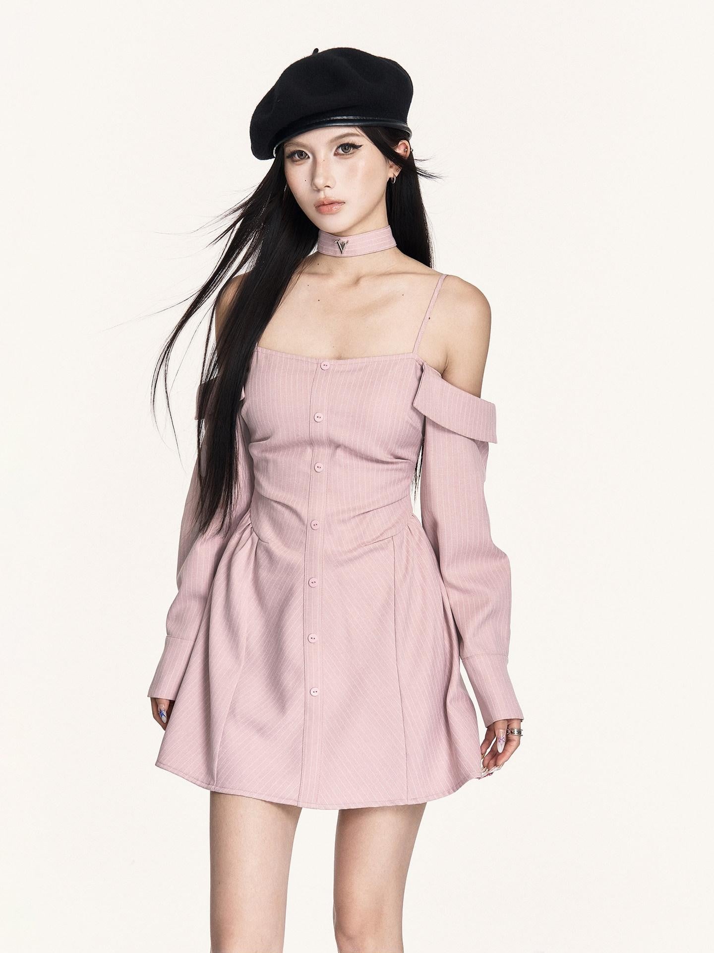 VOCK Artistic Striped Off Shoulder Women's Polyester Slip Mini Dresses