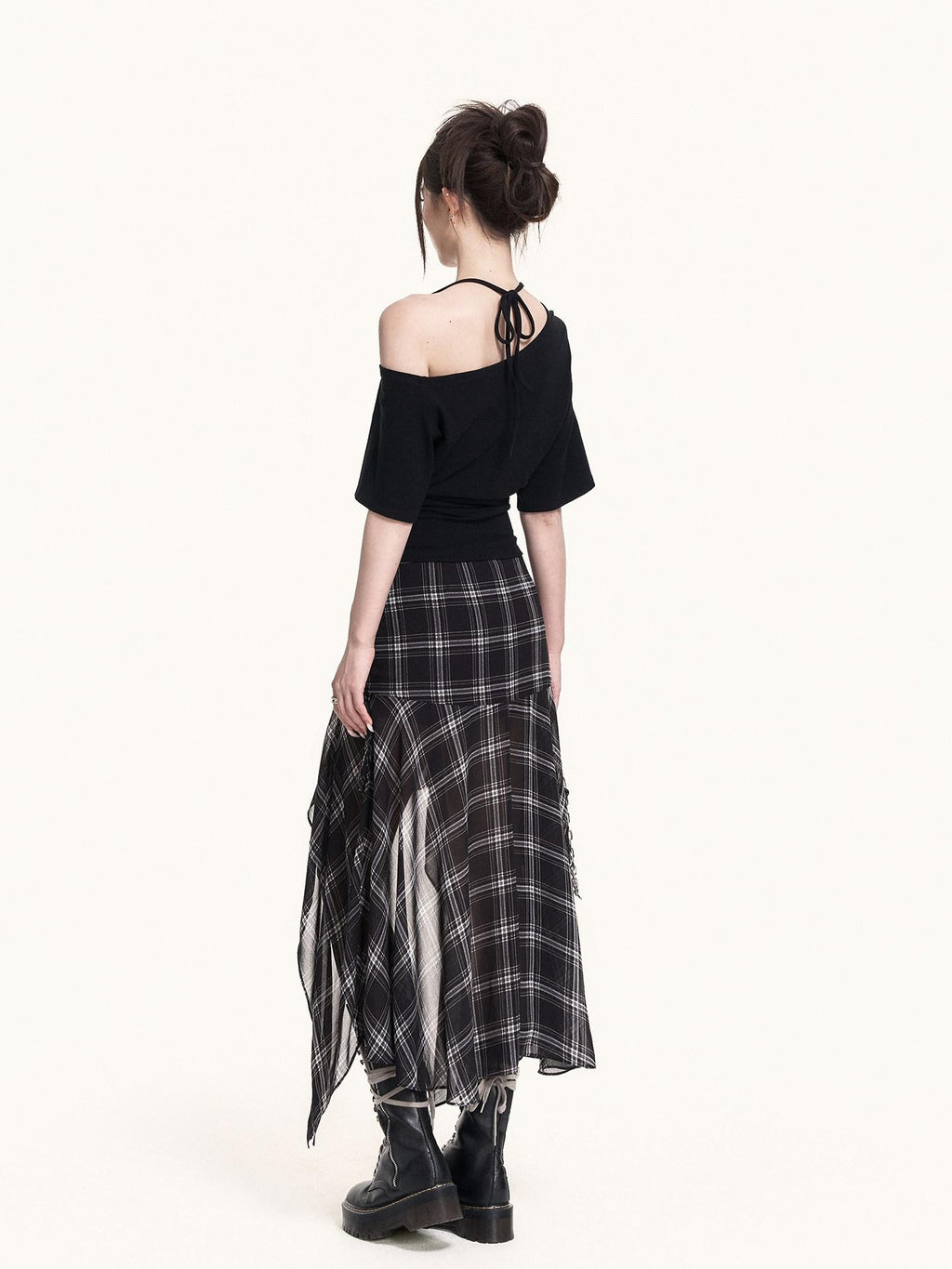 VOCK Asymmetric Halter Letter Print Cropped Women's Cotton Off-shoulder T-shirts
