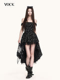 VOCK Asymmetric Ruffle Floral Square Neck Women's Polyester Slip Mini Dresses