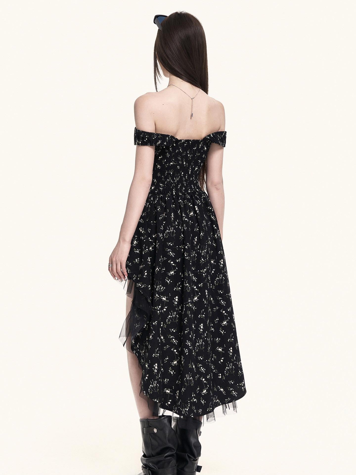 VOCK Asymmetric Ruffle Floral Square Neck Women's Polyester Slip Mini Dresses