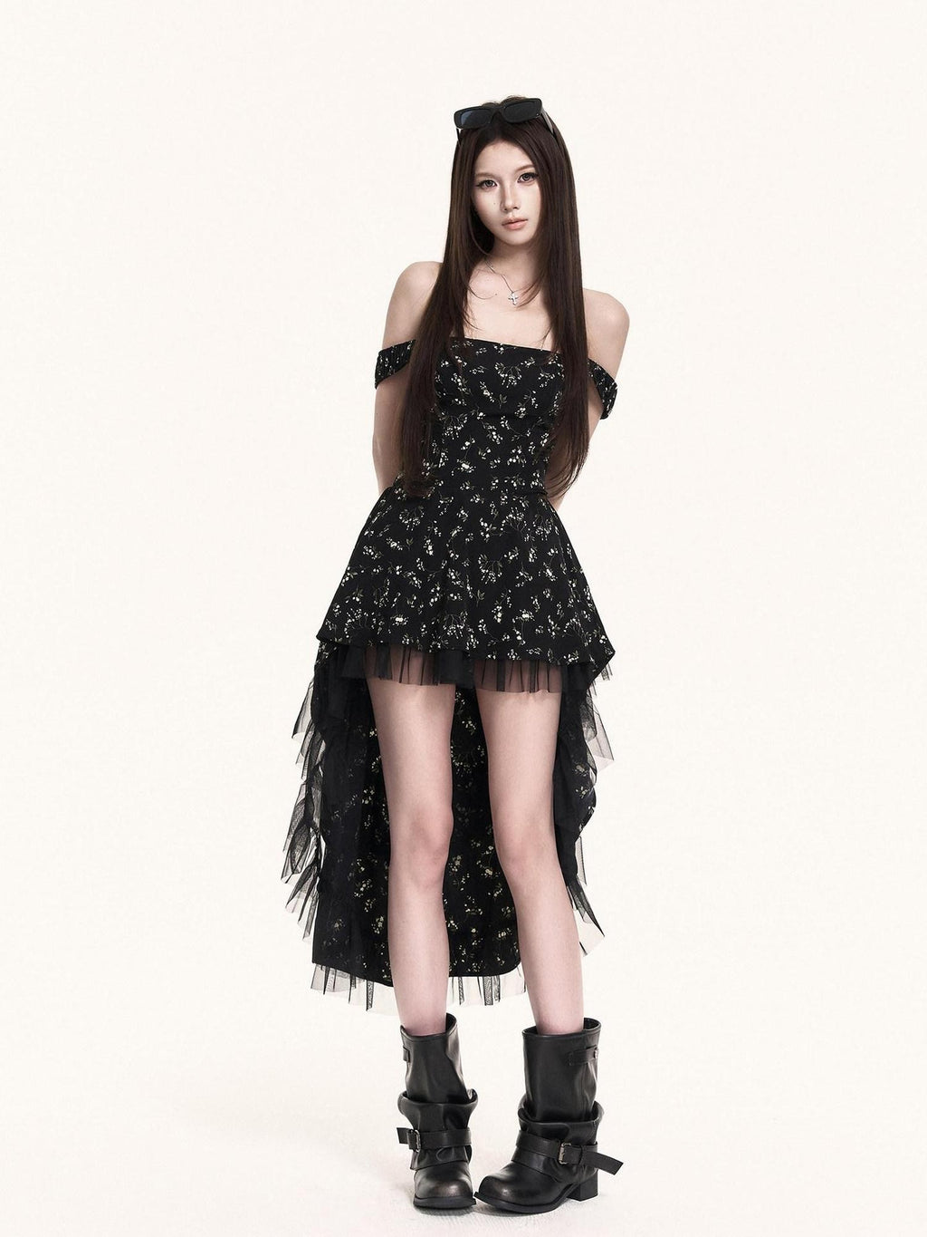 VOCK Asymmetric Ruffle Floral Square Neck Women's Polyester Slip Mini Dresses