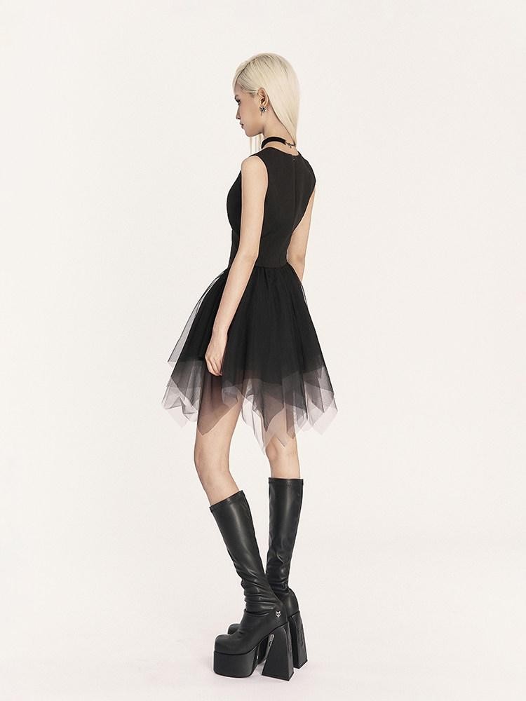 VOCK Asymmetric Tulle Waist Cinched Sleeveless Women's Corset Mini Dresses