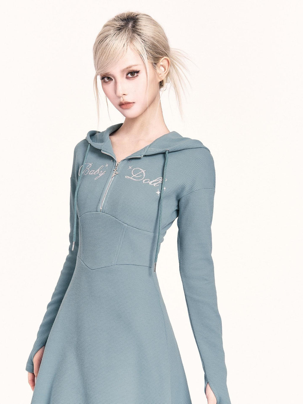 VOCK Asymmetrical Hooded Printed Sweatshirt Women's Poly Cotton Casual Mini Dresses