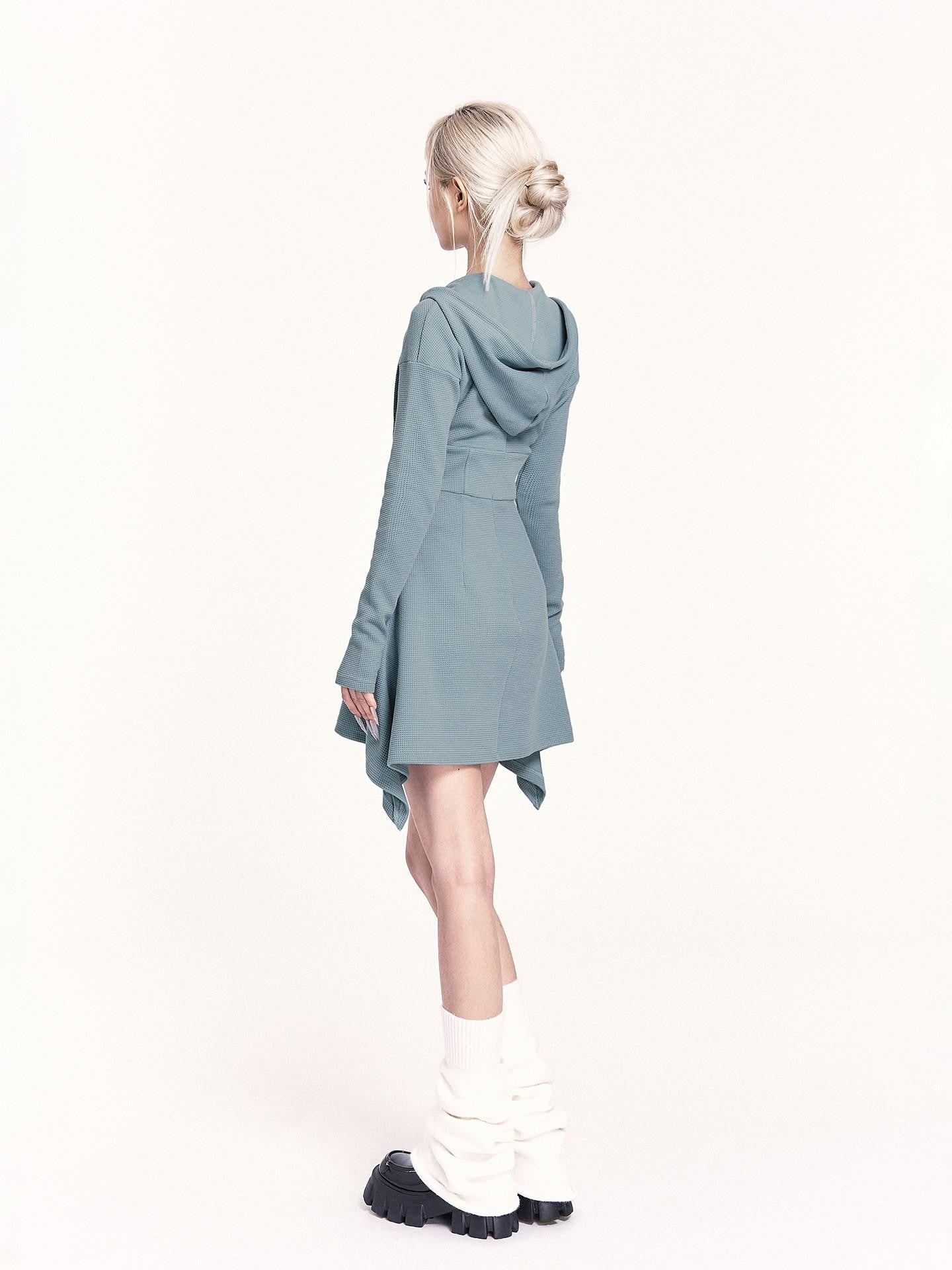 VOCK Asymmetrical Hooded Printed Sweatshirt Women's Poly Cotton Casual Mini Dresses