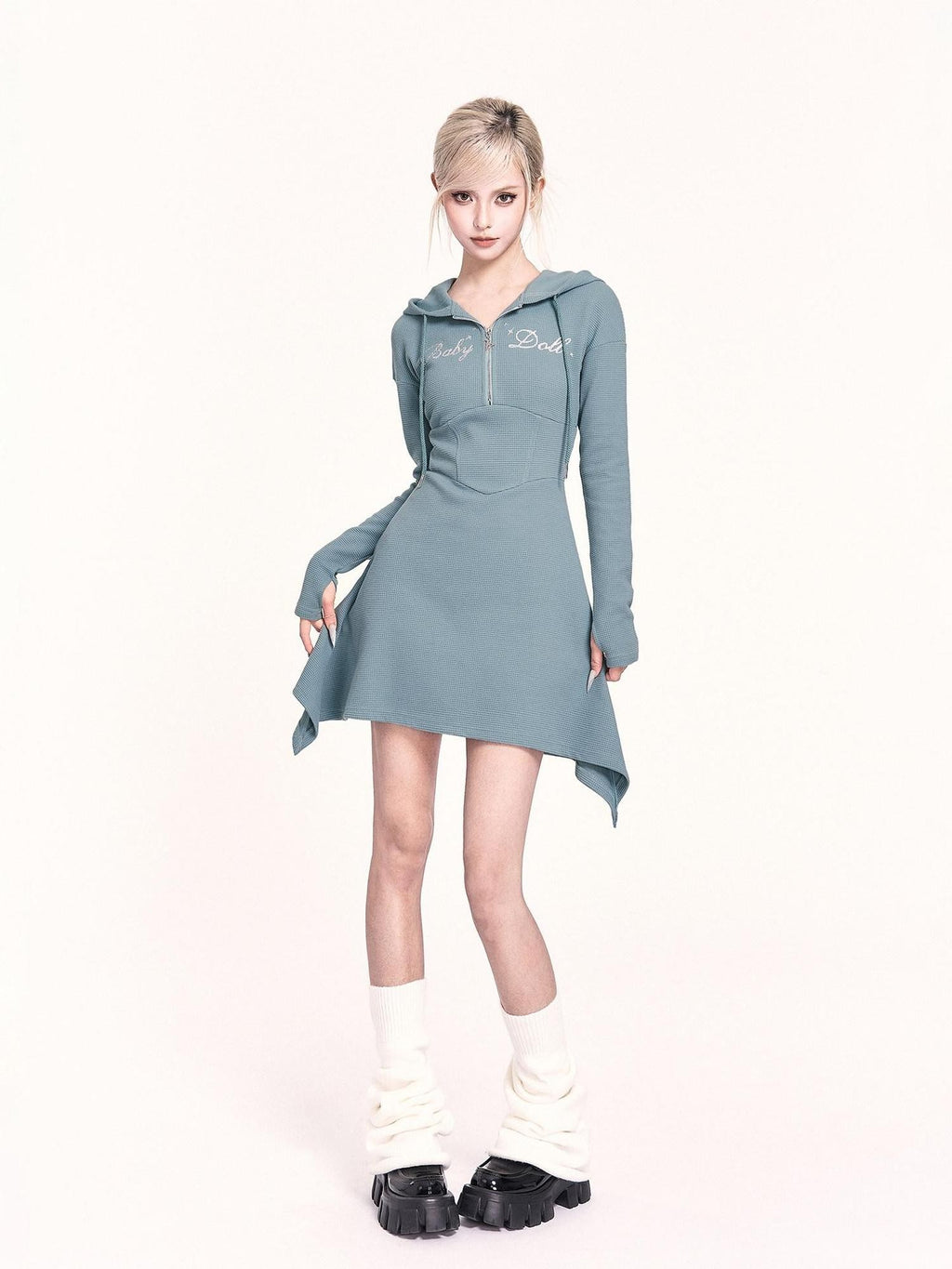 VOCK Asymmetrical Hooded Printed Sweatshirt Women's Poly Cotton Casual Mini Dresses