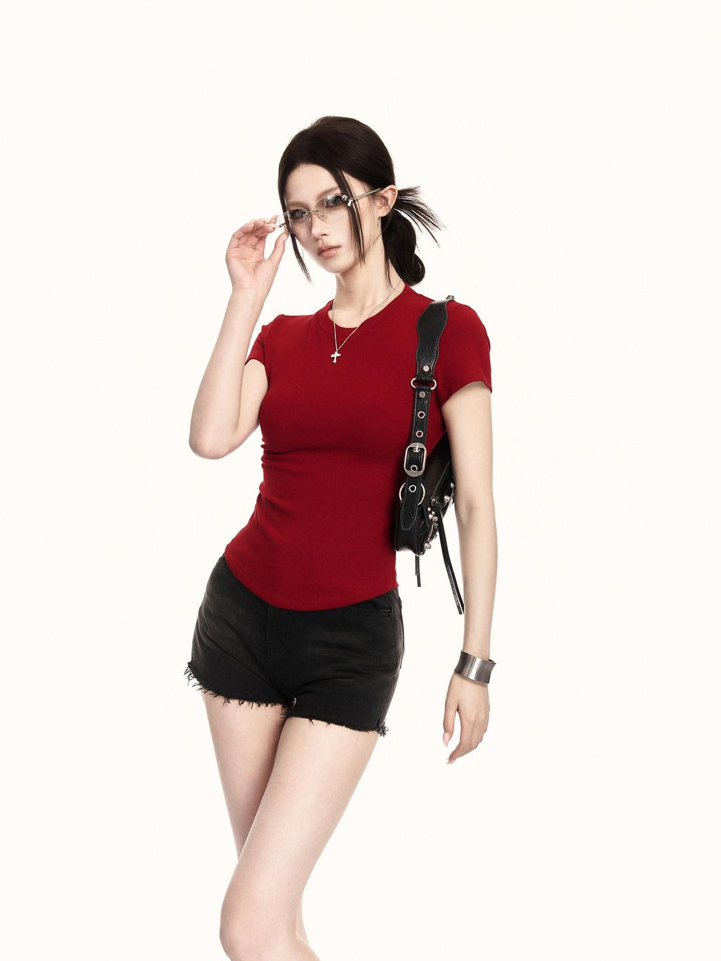 VOCK Backless Tie Cutout Waist Cinch Slim Women's Cotton Blend Short Sleeve T-shirts