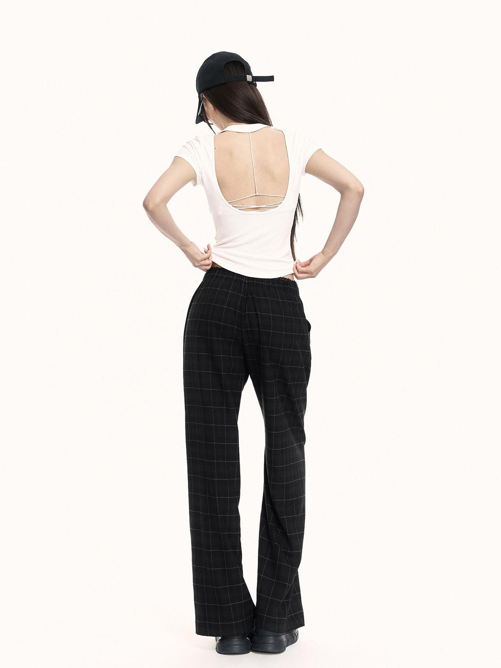 VOCK Backless Tie Cutout Waist Cinch Slim Women's Cotton Blend Short Sleeve T-shirts