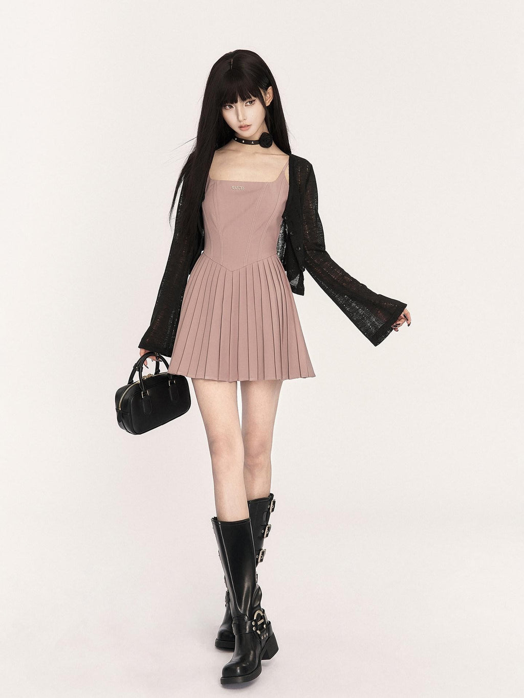 VOCK Ballet Square Neck Pleated Aline High Waist Women's Polyester Slip Mini Dresses