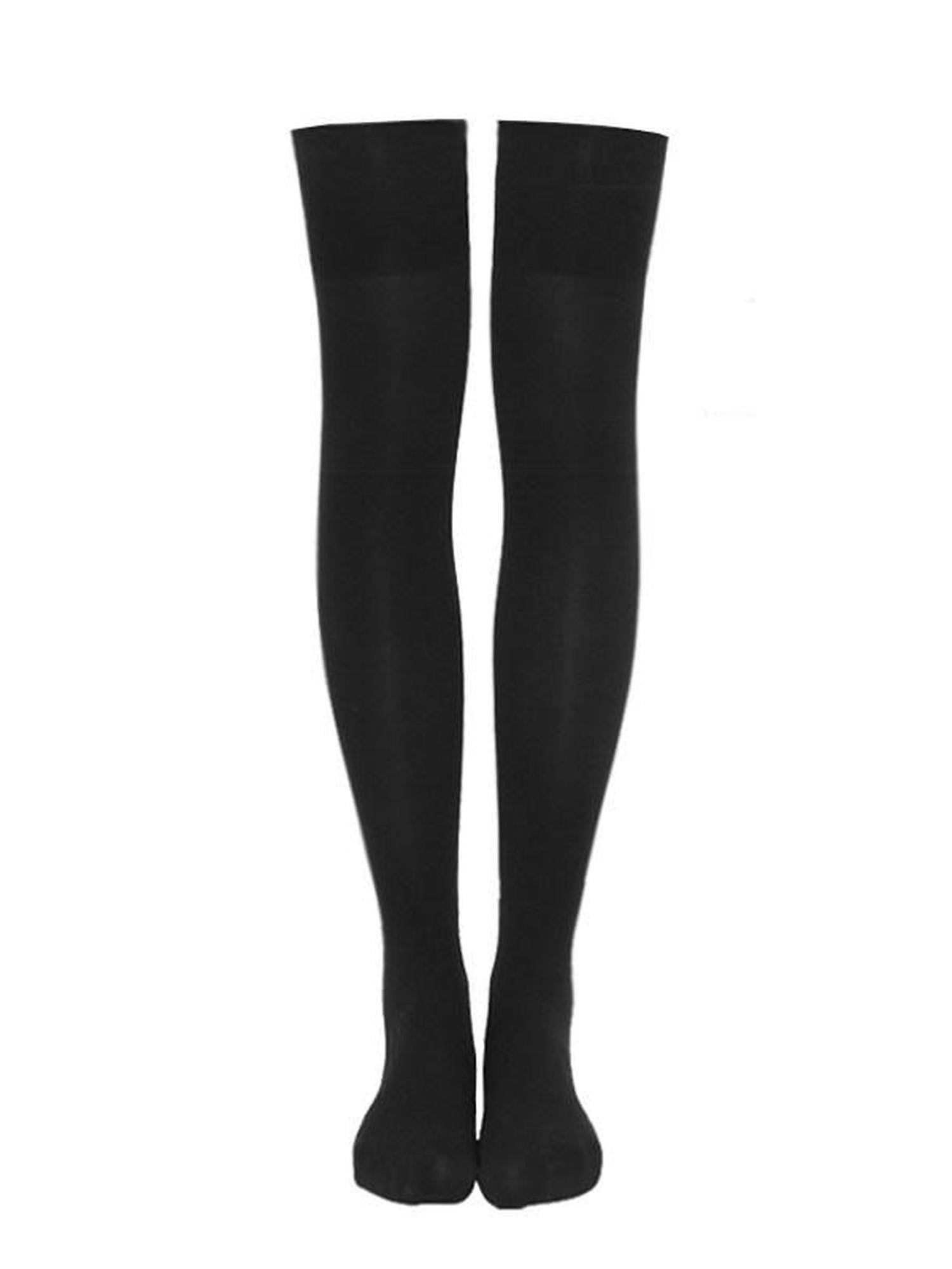 VOCK Black Anti Slip Thigh High Solid Slimming Women's Velvet Hold Up Socks