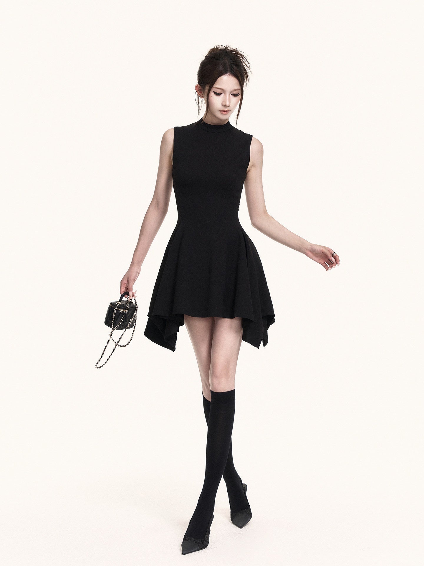 VOCK_Black_Asymmetric_Aline_Cinched_Waist_Women's_Knit_Casual_Mini_Dresses_1054538465665_MISSTT