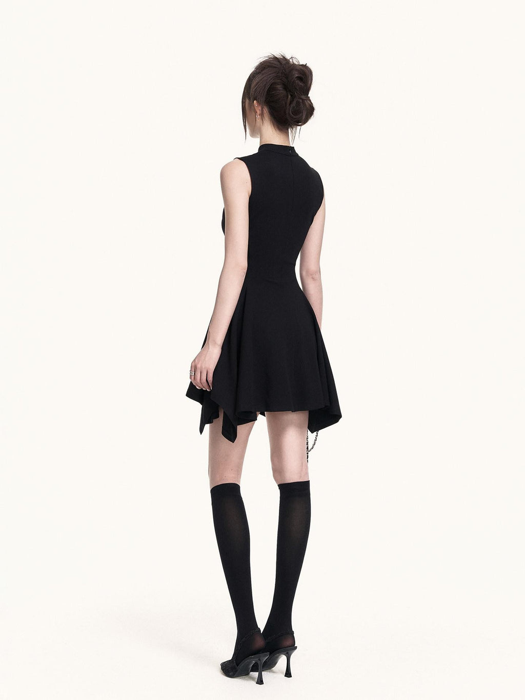 VOCK Black Asymmetric Aline Cinched Waist Women's Knit Casual Mini Dresses