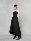 VOCK Black Asymmetric Hem Unique Design Women's Cotton Strapless Maxi Dresses