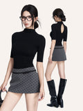 VOCK_Black_Cutout_Mock_Neck_Elbow_Sleeve_Women's_Cotton_Slim_T-shirts_965567092755_MISSTT