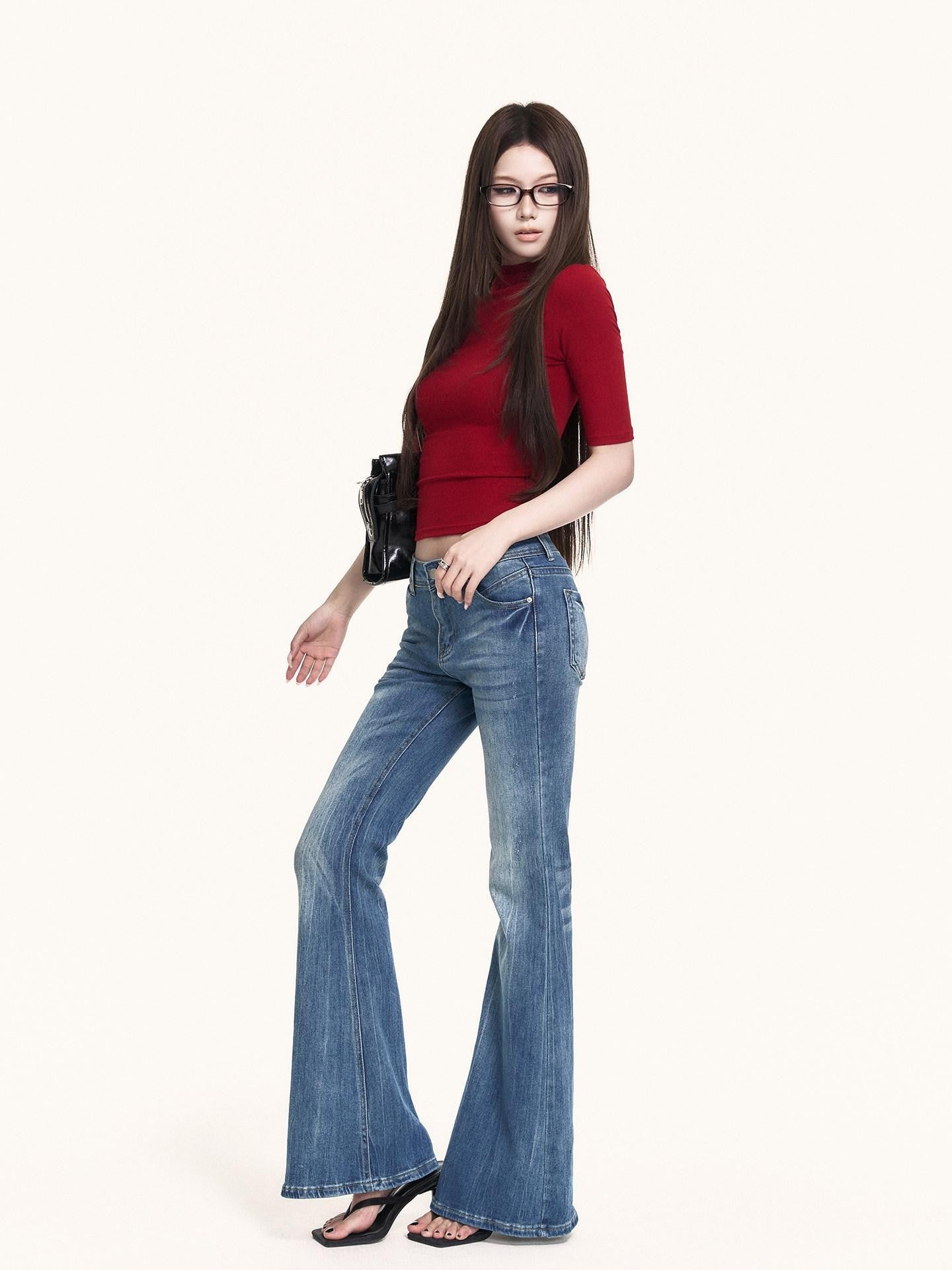 VOCK Black Cutout Mock Neck Elbow Sleeve Women's Cotton Slim T-shirts