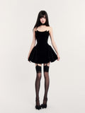 VOCK_Black_Fishbone_Boned_Puffed_Waist_Women's_Velvet_Tube_Mini_Dresses_839661894275_MISSTT