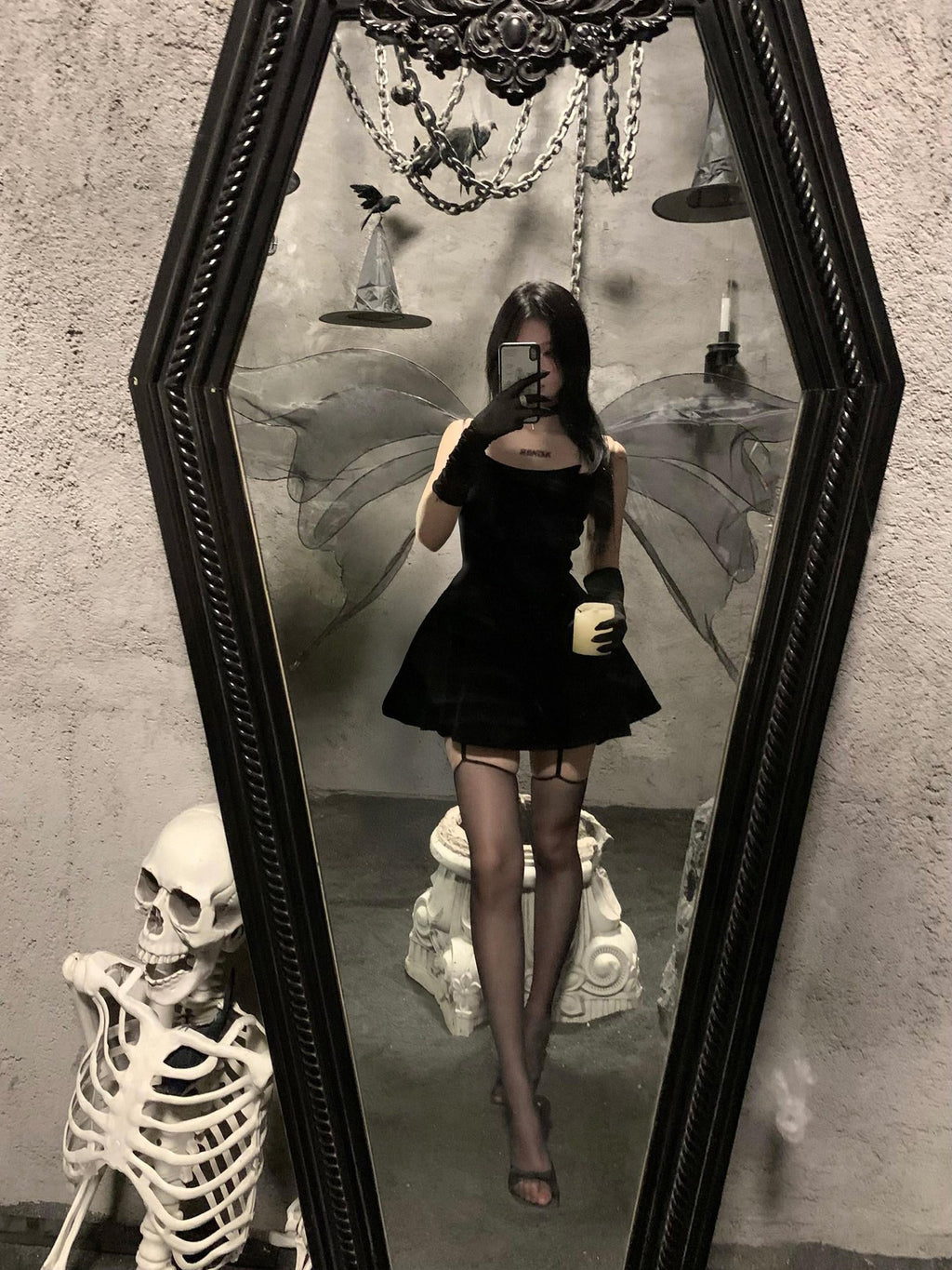 VOCK Black Fishbone Boned Puffed Waist Women's Velvet Tube Mini Dresses