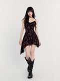 VOCK Black Floral Ruffle Asymmetric High Waist Women's Slip Mini Dresses