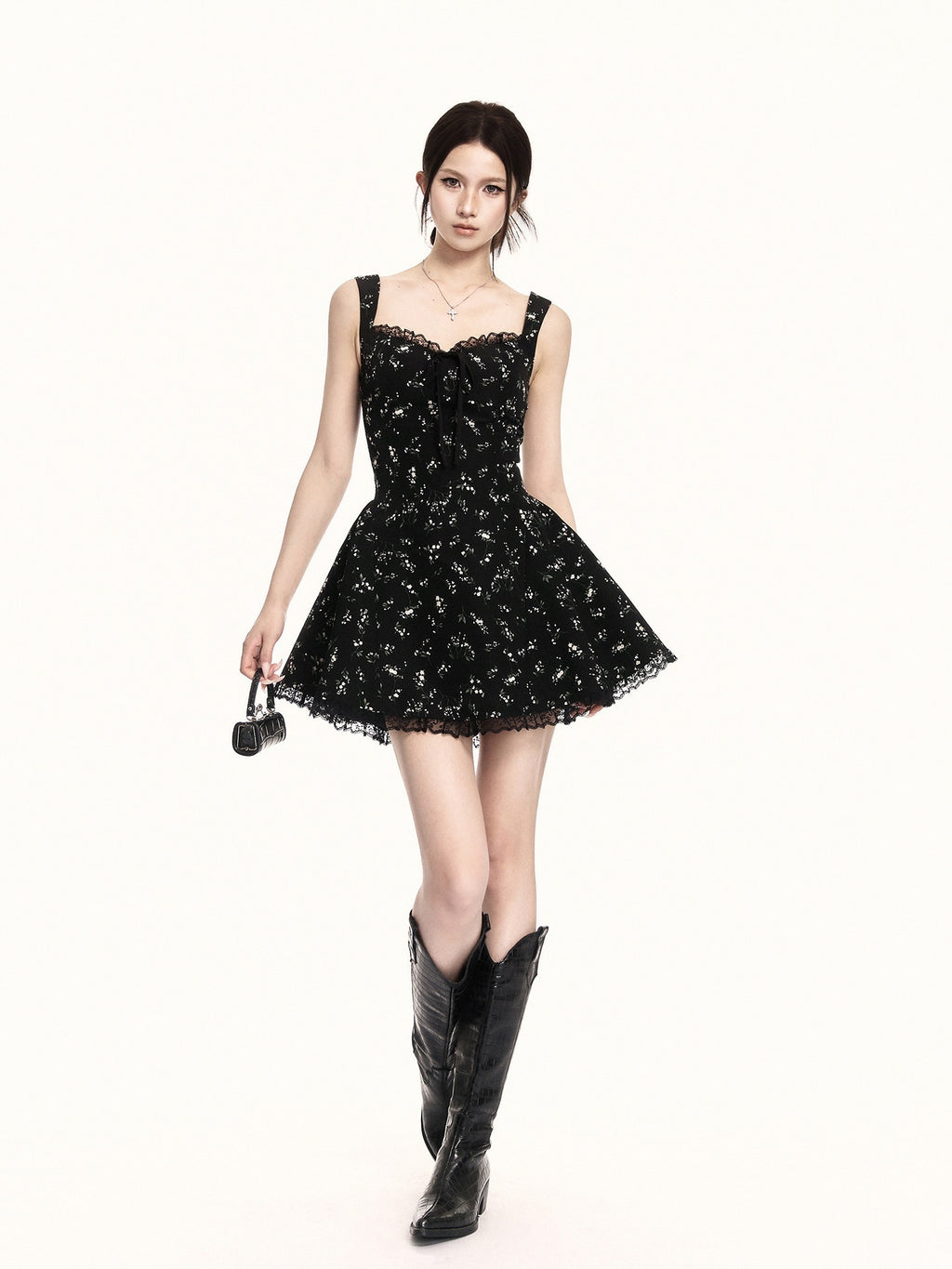 VOCK_Black_Floral_Square_Neck_Lace_Puff_A_Line_Women's_Polyester_Slip_Mini_Dresses_1033271745245_MISSTT