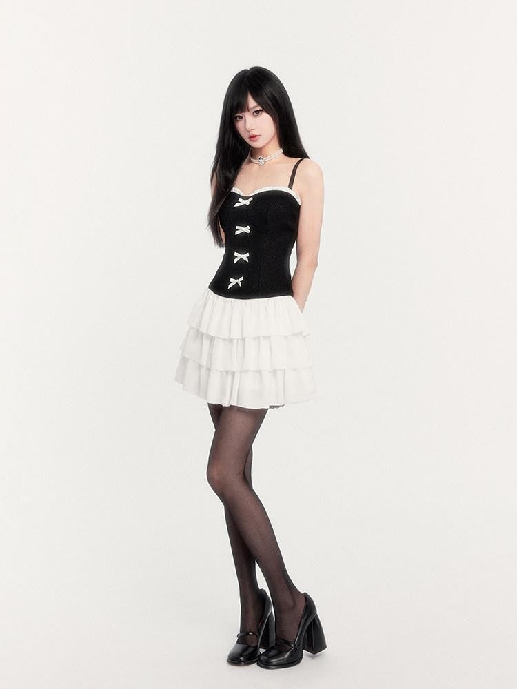 VOCK Black French Inspired Tweed Waist Cinch Women's Polyester Slip Mini Dresses