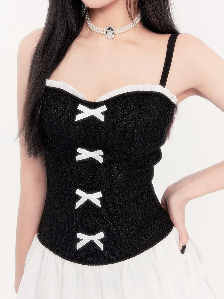 VOCK Black French Inspired Tweed Waist Cinch Women's Polyester Slip Mini Dresses