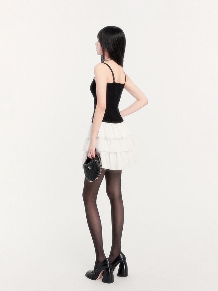 VOCK Black French Inspired Tweed Waist Cinch Women's Polyester Slip Mini Dresses