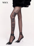 VOCK Black Gothic Letter Compression Faux Bare Leg Women's Nylon Hosiery
