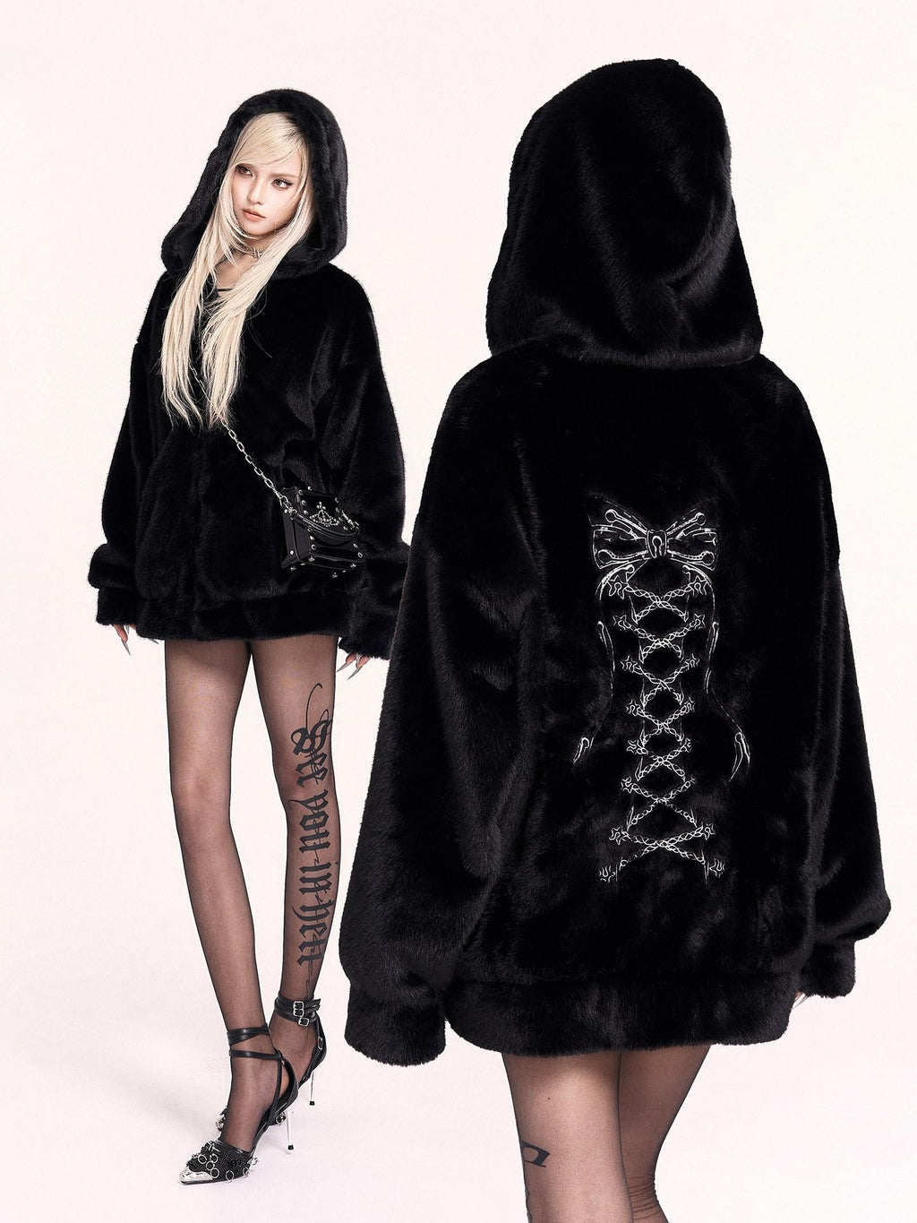 VOCK Black Gothic Letter Compression Faux Bare Leg Women's Nylon Hosiery