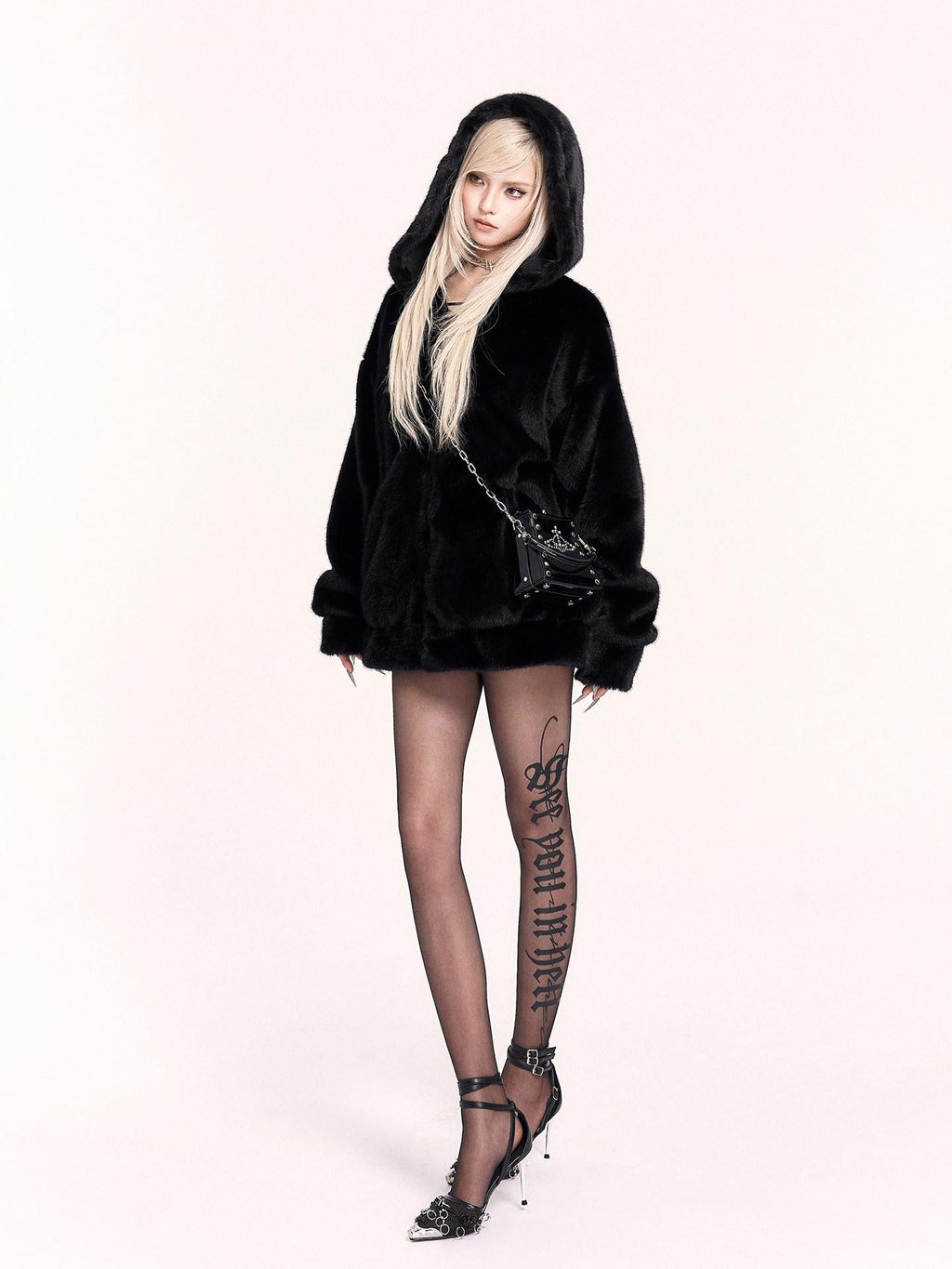 VOCK Black Gothic Letter Compression Faux Bare Leg Women's Nylon Hosiery