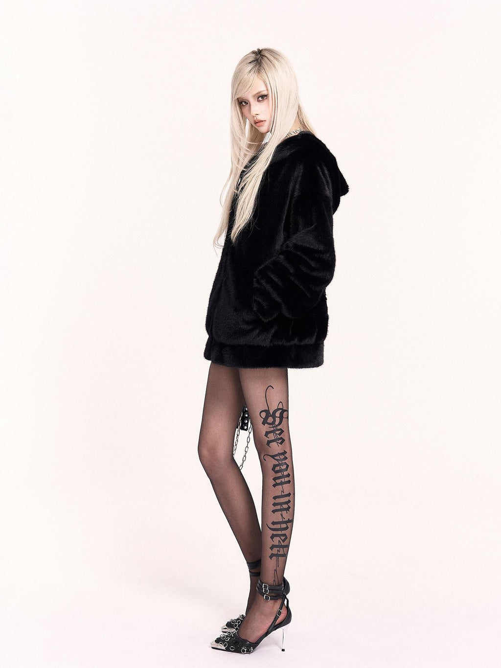 VOCK Black Gothic Letter Compression Faux Bare Leg Women's Nylon Hosiery