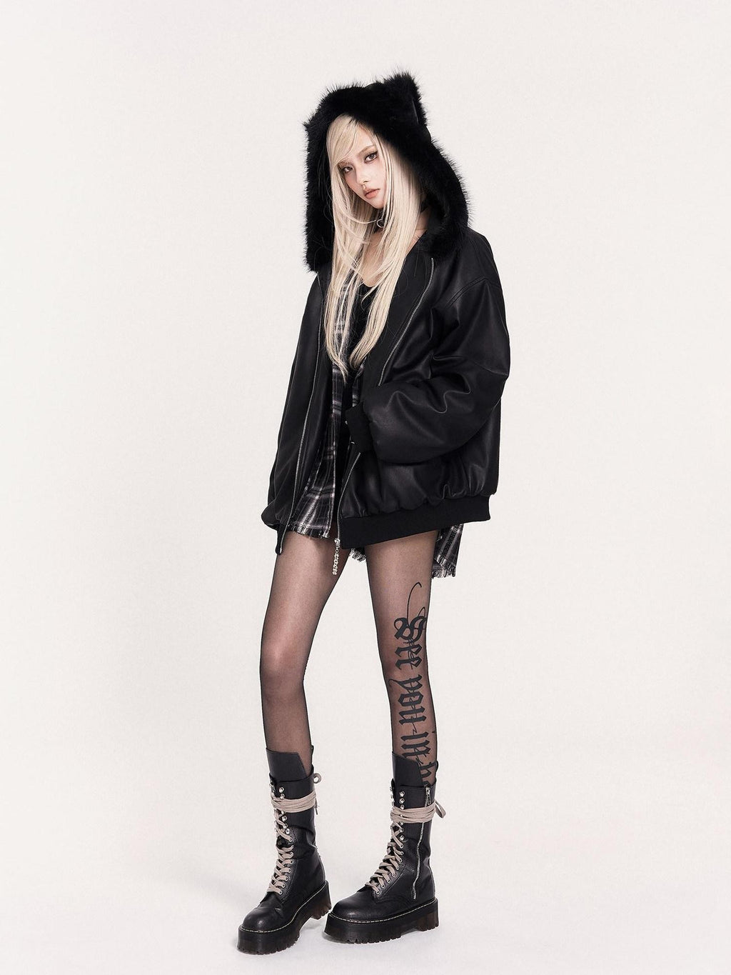 VOCK Black Gothic Letter Compression Faux Bare Leg Women's Nylon Hosiery