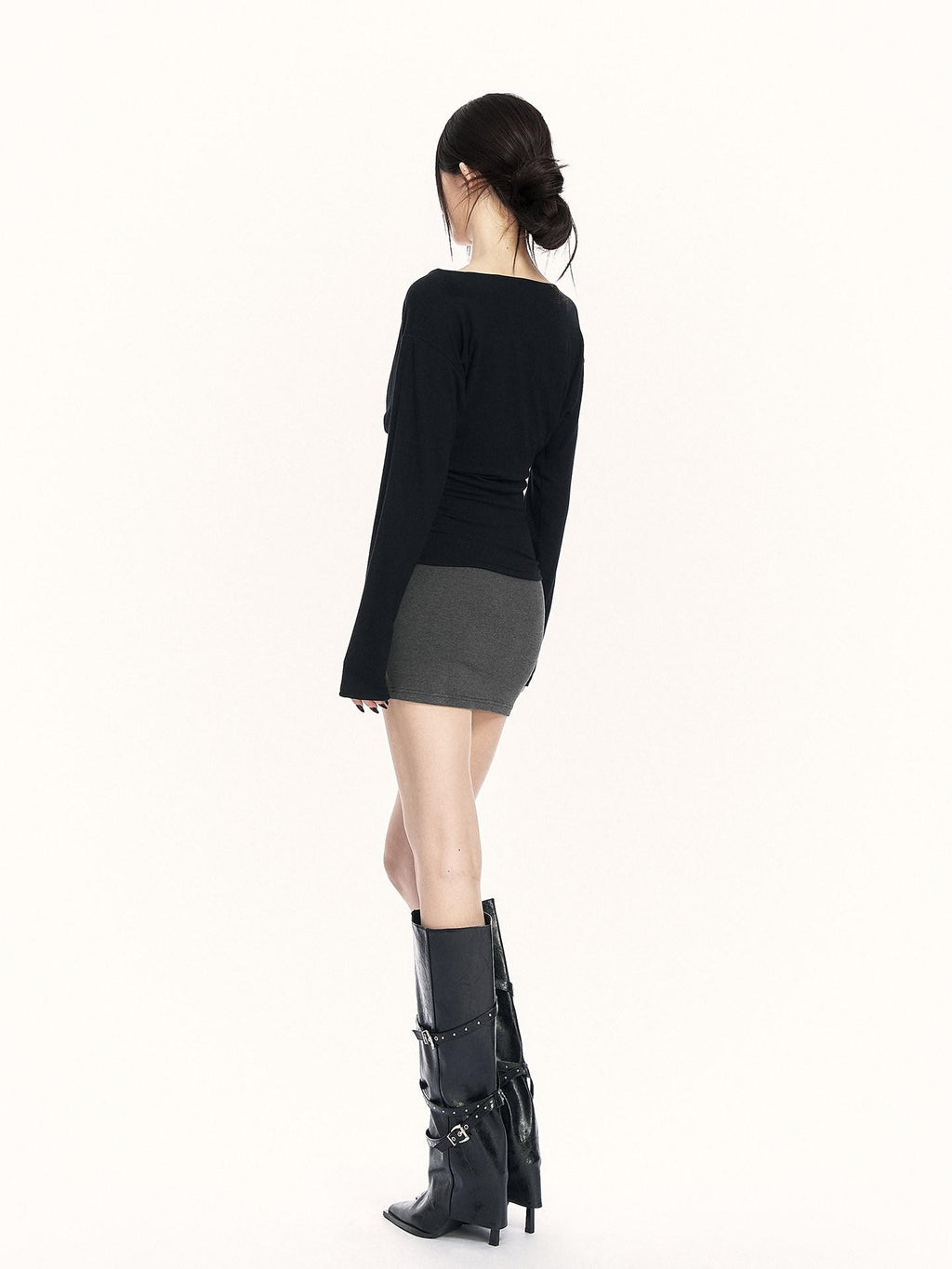 VOCK Black Gray Colorblock V-neck Bodycon Women's Knitted Halter Mini Dresses