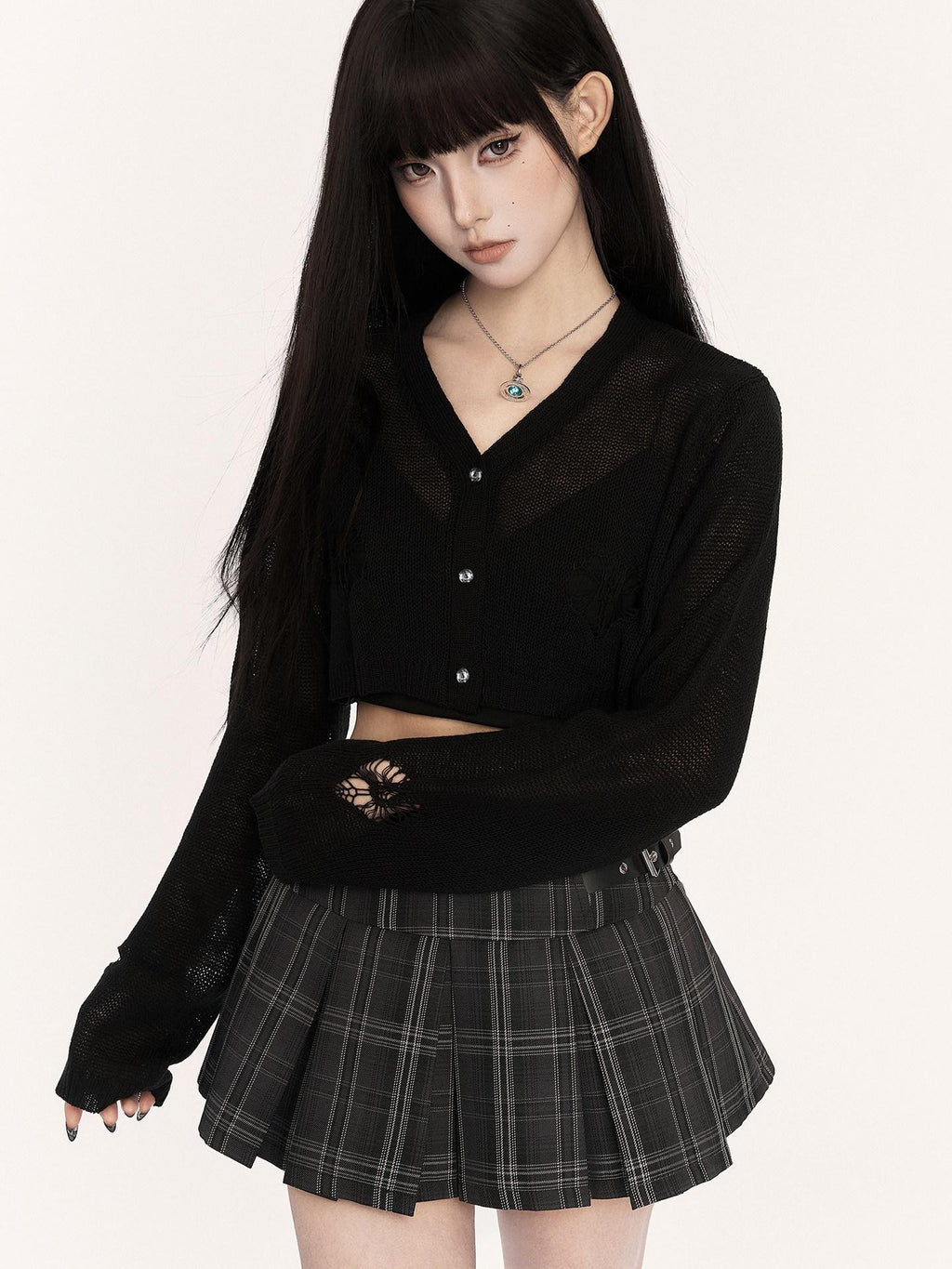 VOCK Black Gray Plaid High Waist A Line Slim 3d Pleats Women's Pleated Skirts
