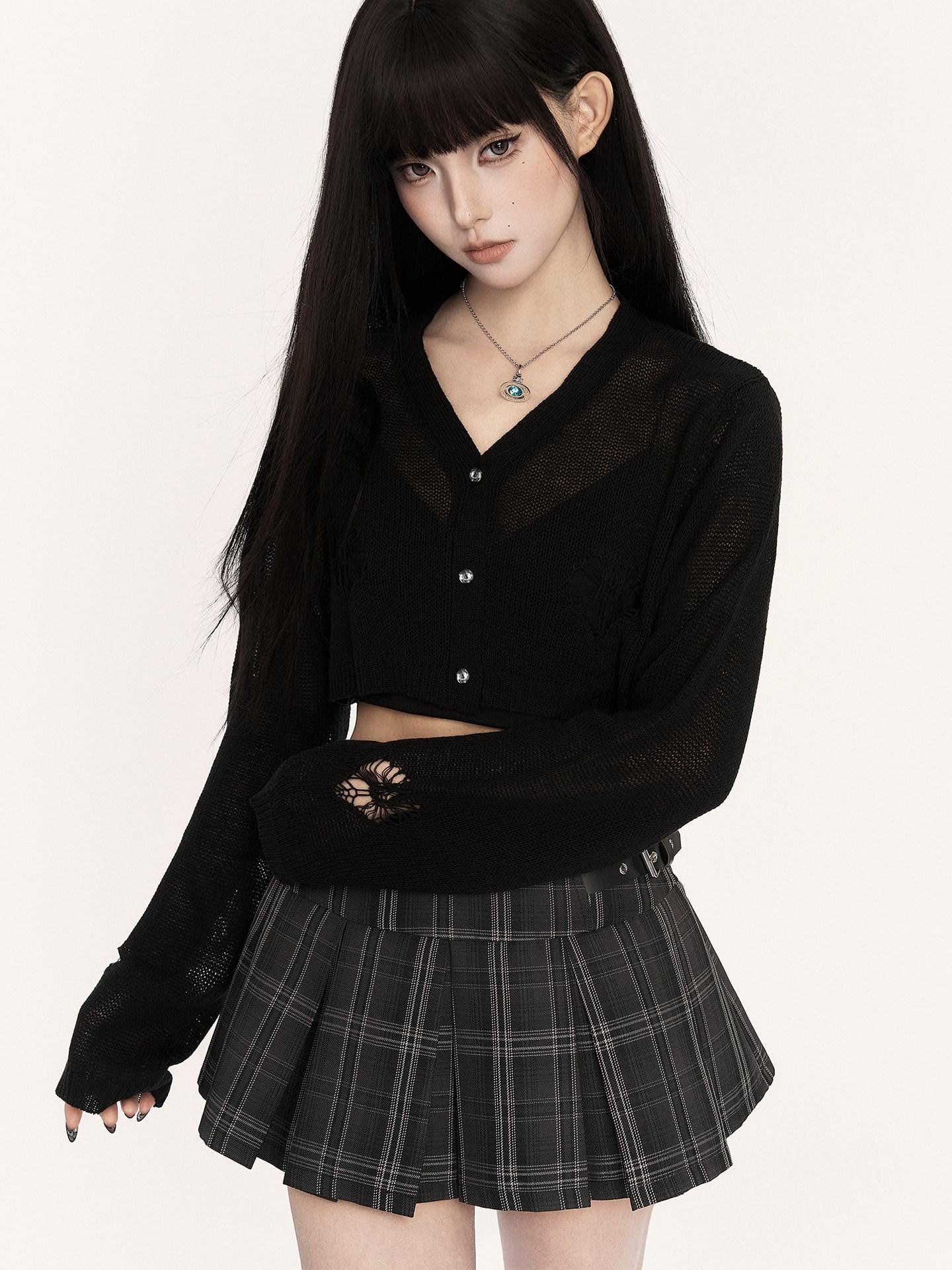 VOCK Black Gray Plaid High Waist A Line Slim 3d Pleats Women's Pleated Skirts