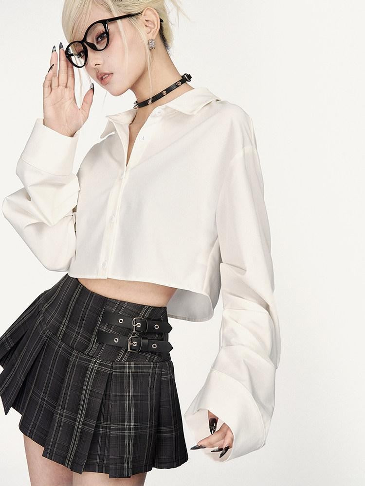VOCK Black Gray Plaid High Waist A Line Slim 3d Pleats Women's Pleated Skirts
