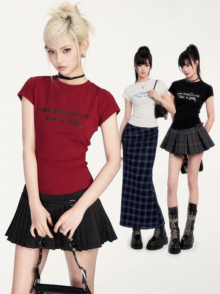 VOCK Black Gray Plaid High Waist A Line Slim 3d Pleats Women's Pleated Skirts