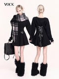 VOCK Black Heart Pocket Cinched Waist Women's Cotton Blend Bodycon Mini Dresses