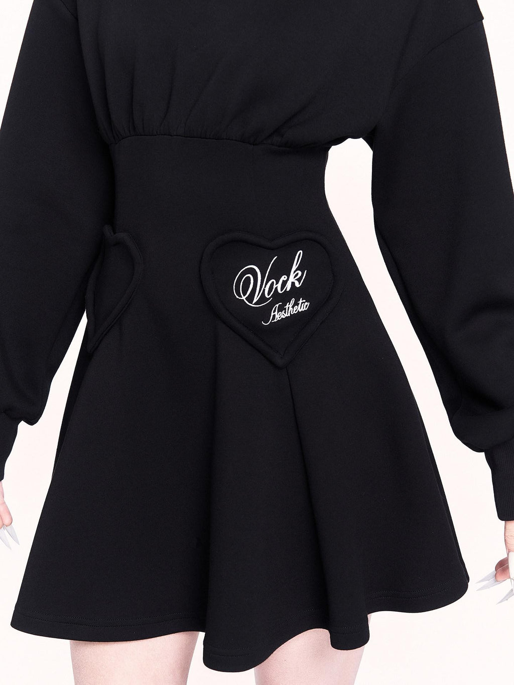 VOCK Black Heart Pocket Cinched Waist Women's Cotton Blend Bodycon Mini Dresses