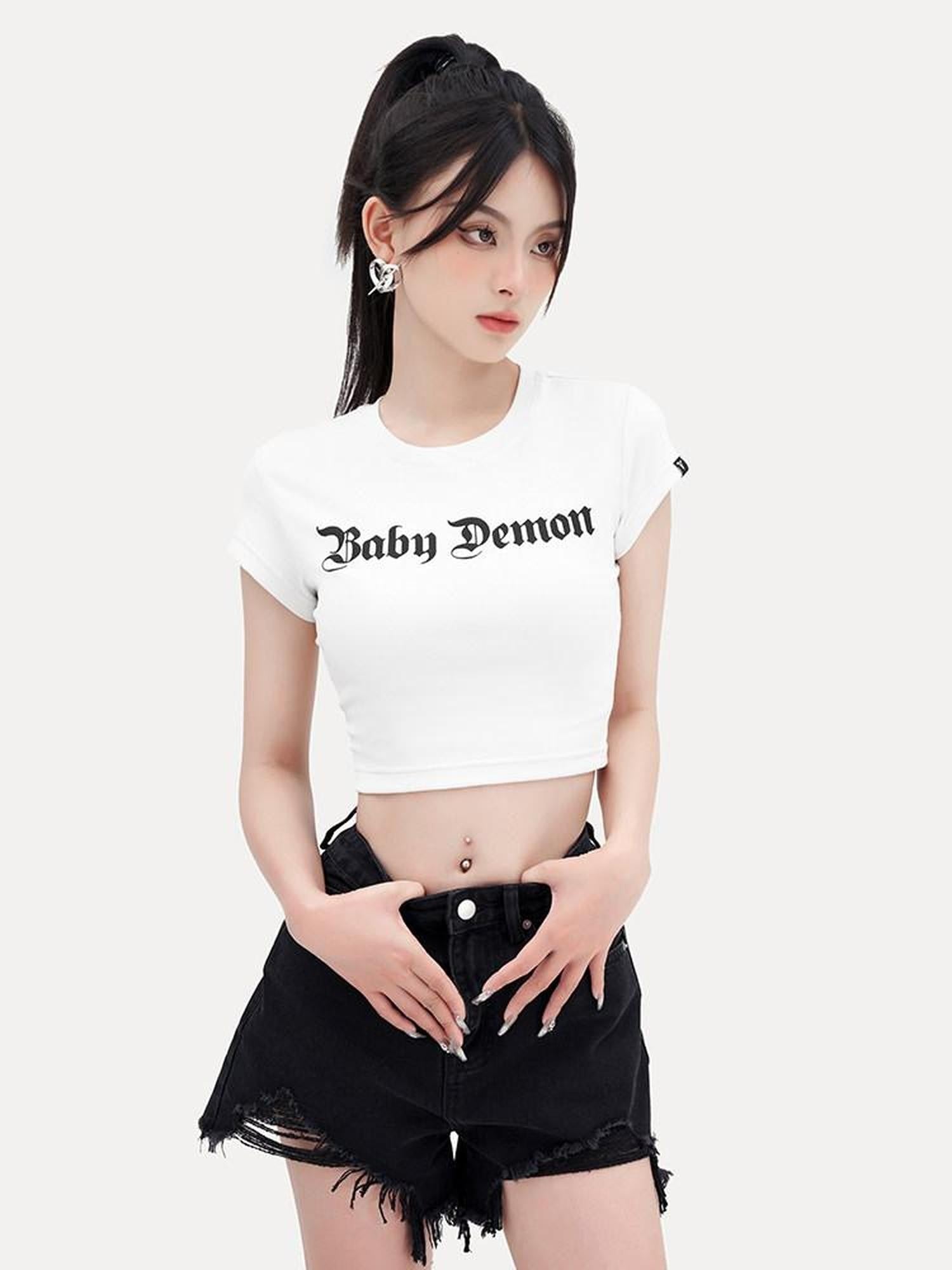 VOCK Black High Waist Slim Fit Ripped Frayed Hem Women's Denim Shorts