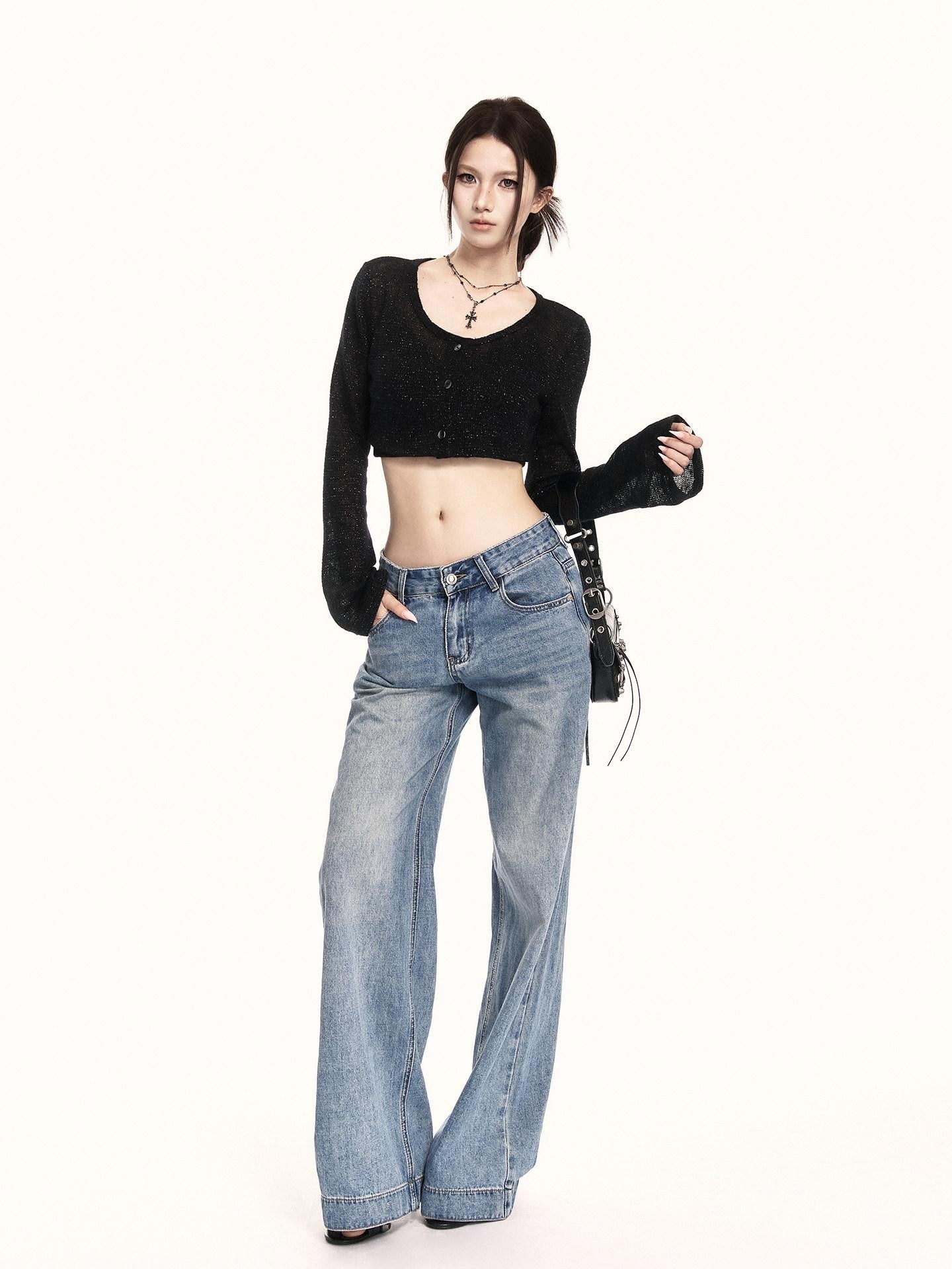 VOCK Black Minimalist Short Knit Bell Sleeve Women's Polyester Blend Boleros & Shrugs