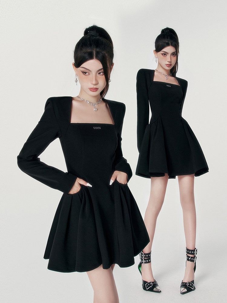 VOCK_Black_Square_Neck_Puff_A_Line_High_Waist_Women's_Polyester_Corset_Mini_Dresses_687993598460_MISSTT