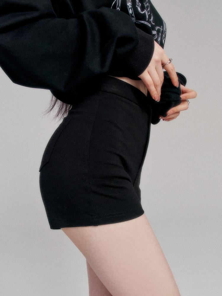 VOCK Black Stretch Anti See Through High Waist Zip Skort Women's Denim Shorts