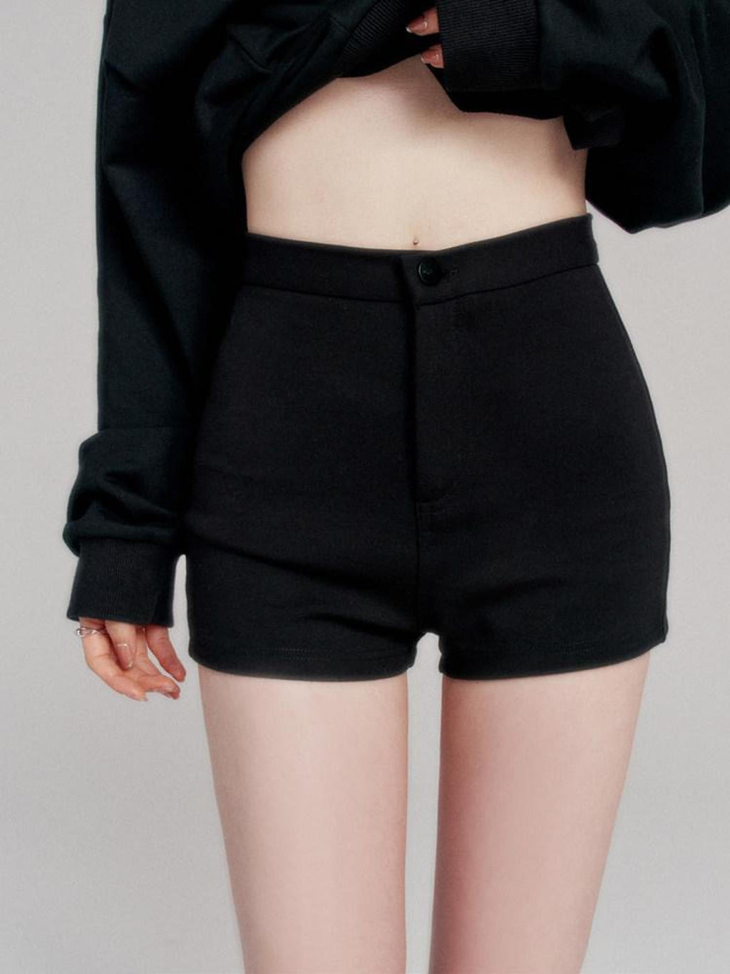 VOCK Black Stretch Anti See Through High Waist Zip Skort Women's Denim Shorts