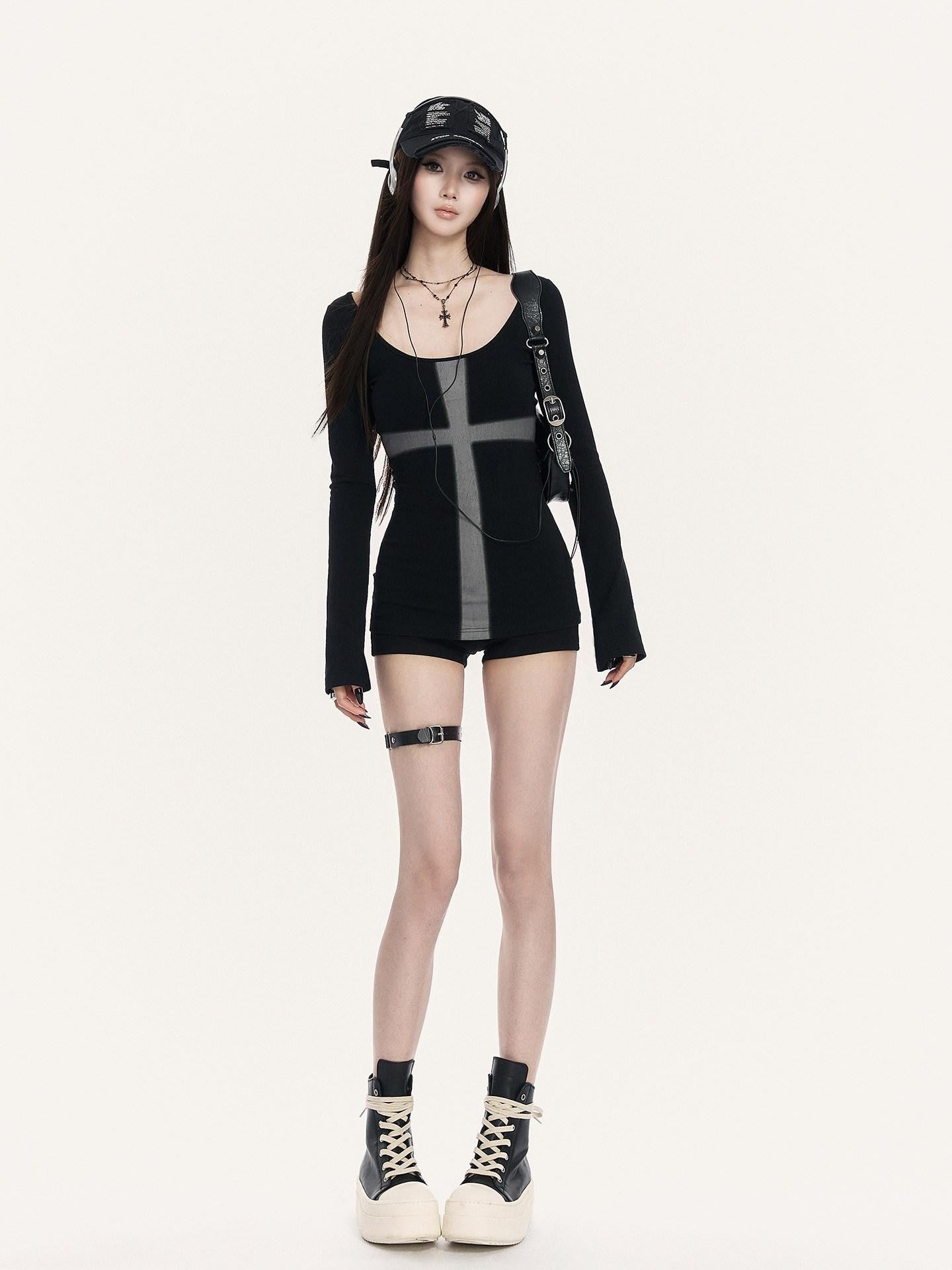 VOCK Black Stretch Anti See Through High Waist Zip Skort Women's Denim Shorts