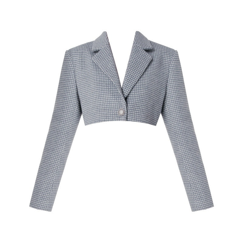 VOCK_Blue_Houndstooth_A_Line_Short_Blazer_Women's_Wool_Tweed_Matching_Skirt_Sets_989275296675_MISSTT